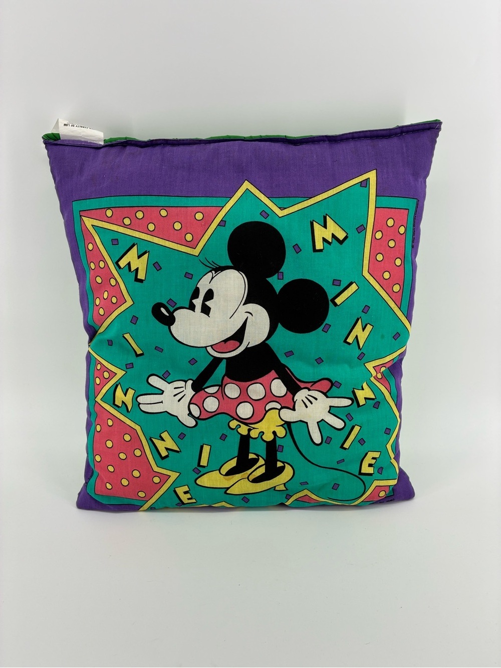 Vintage Minnie Mouse Graphic Throw Pillow in Purple & Teal 80s/90s
